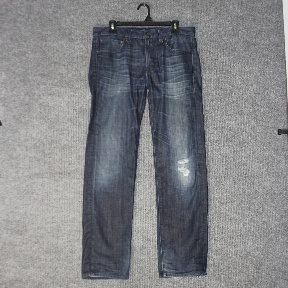 Lucky Brand Jeans Mens 32x32‎ Blue Dark Wash Distressed Denim Straight Leg